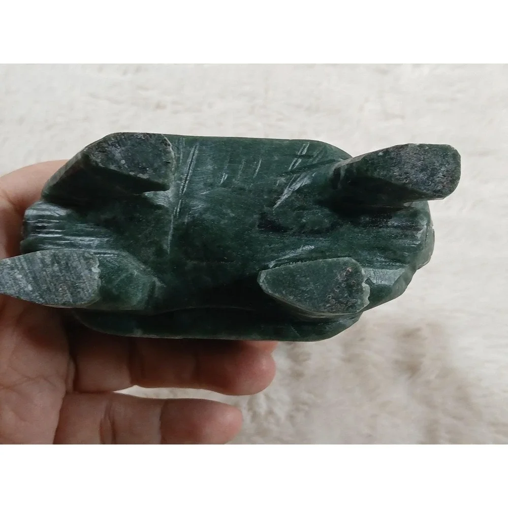 Vintage Chinese Hand-Carved Green Stone Dragon Turtle Candle Holder /‎ Incens